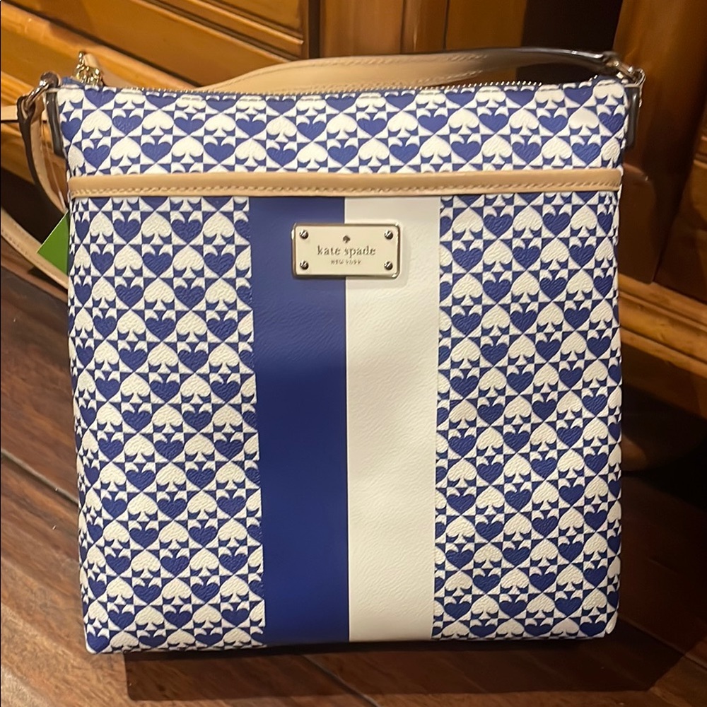 Kate Spade Blue and White Geometric Keisha Crossbody Bag